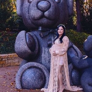 Lace Maternity Maxi Robe - Blush Pink